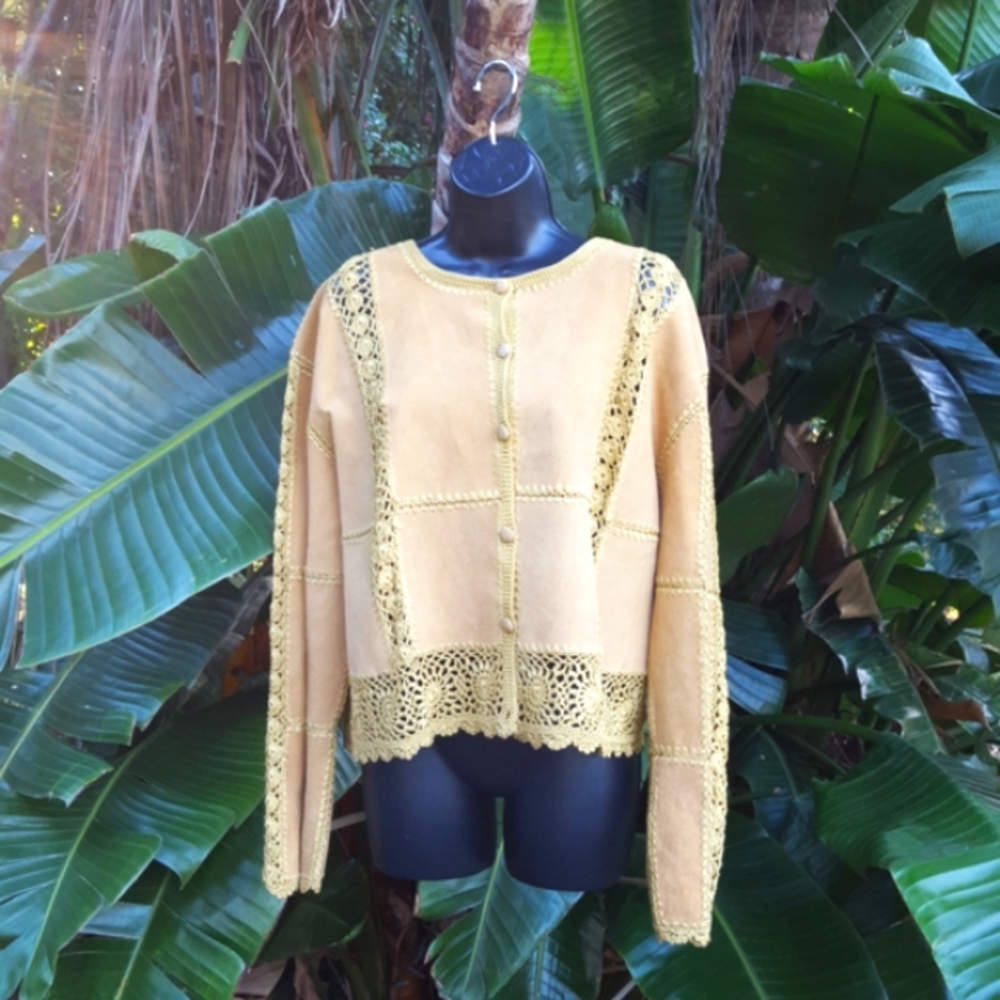 Vintage Crochet lace, trim suede jacket